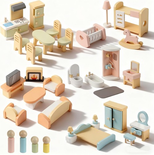 35pcs wooden doll - wooden, house