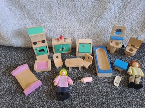 Wooden dolls house - dolls,