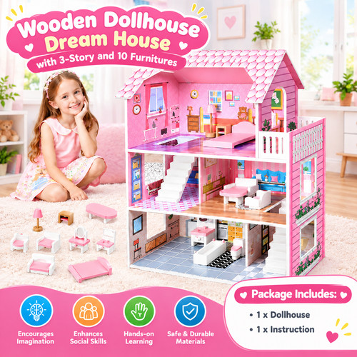 Large wooden doll house - large,