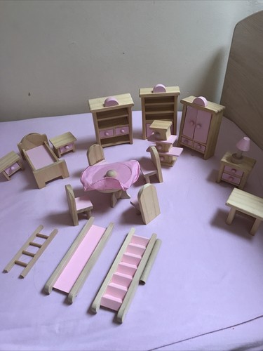 Wooden doll house - doll, furniture