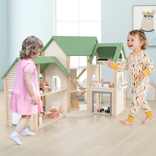 Girls wooden dollhouse playset - girls,