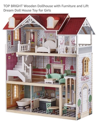 Wooden kids doll house with - doll,